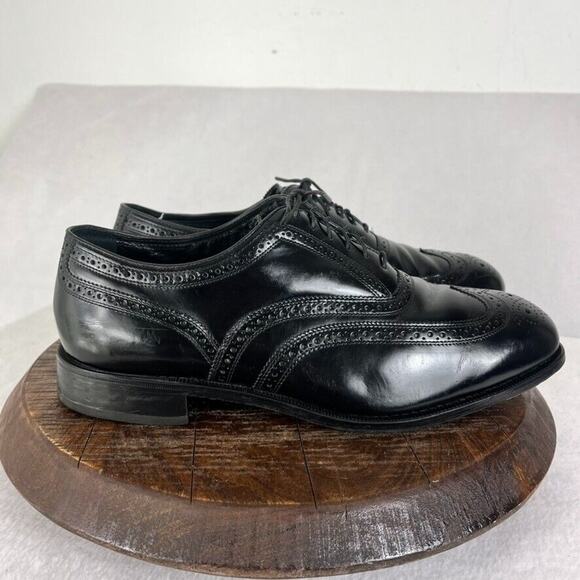 Florsheim Shoes Mens 12 Black Leather Wingtip Lexington Oxfords Brogue - Picture 6 of 14